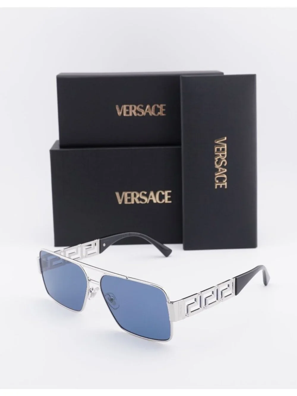 Versace VE2290 100180 Rectangle Sunglasses - Silver / Blue
